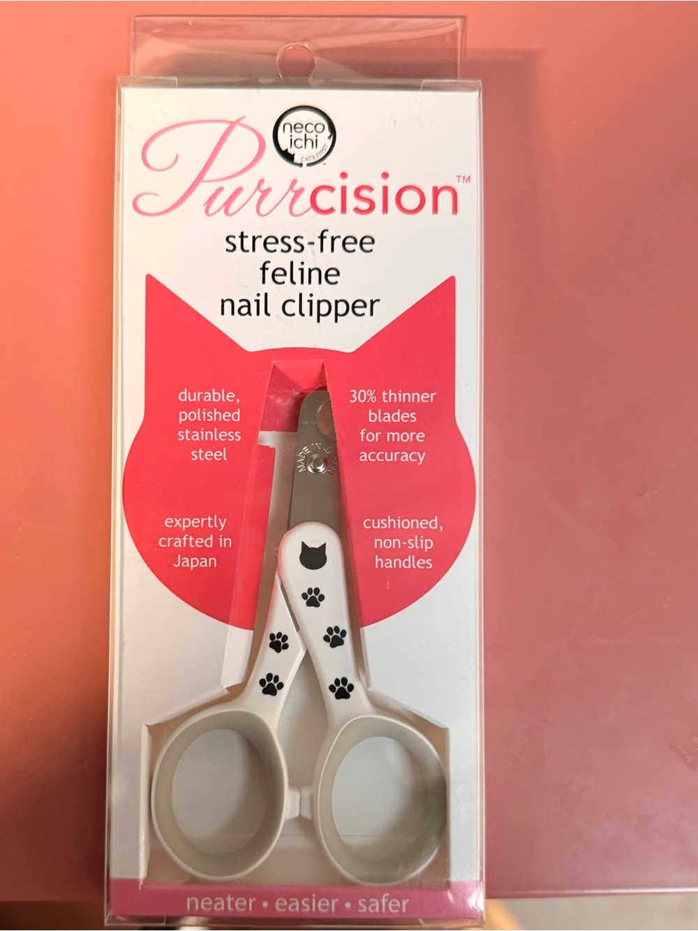 Purrcision Stress-Free Feline Nail Clipper - White with Black Paw Prints